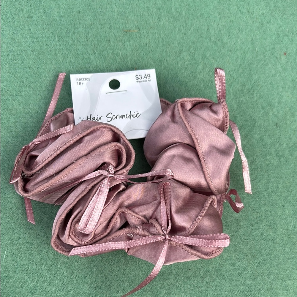 NWT Hobby Lobby Satin Pink Hair Scrunchie Elastic Ribbon Ties Age 16+